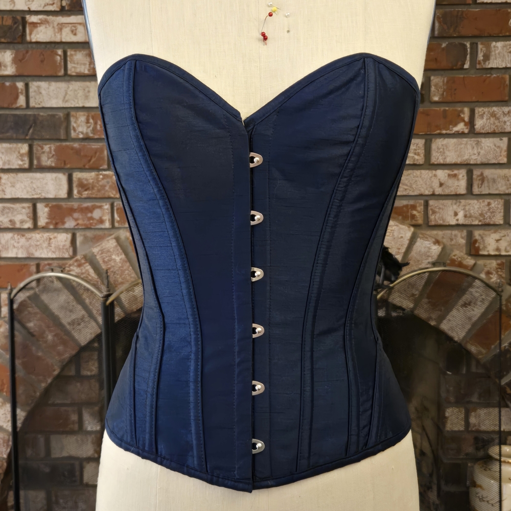 Elegant Blue Corset with Silver Buttons